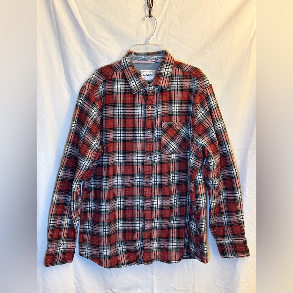 Flag and Anthem Flannel Western Shirt Mens Size XL Black & Red  Plaid